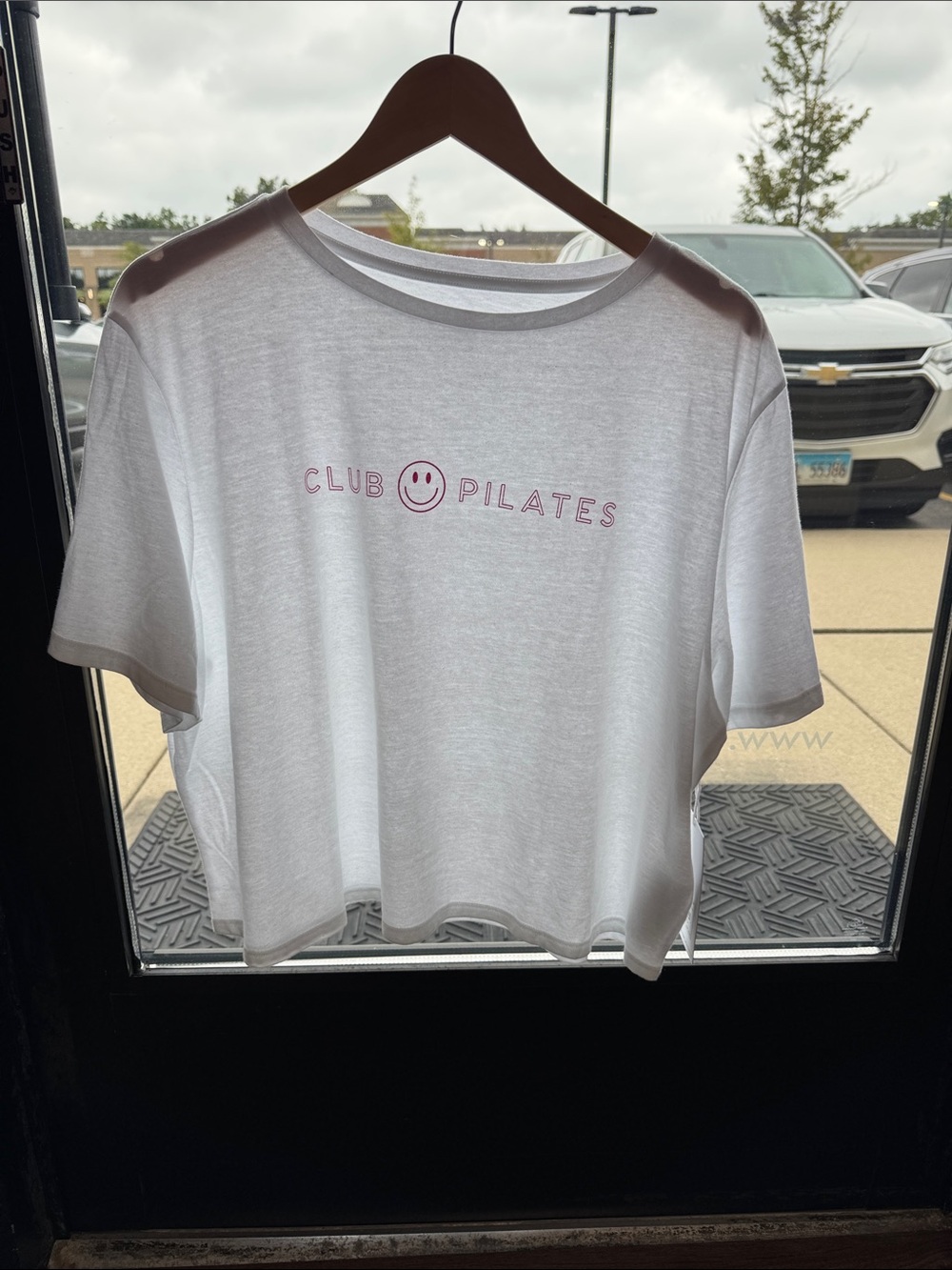 Club Pilates White & Pink Tee with Pink Logo